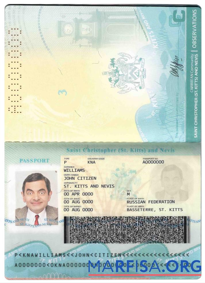 Realistic Saint Kitts and Nevis passport sample